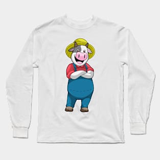 Cow as Farmer with Hat Long Sleeve T-Shirt